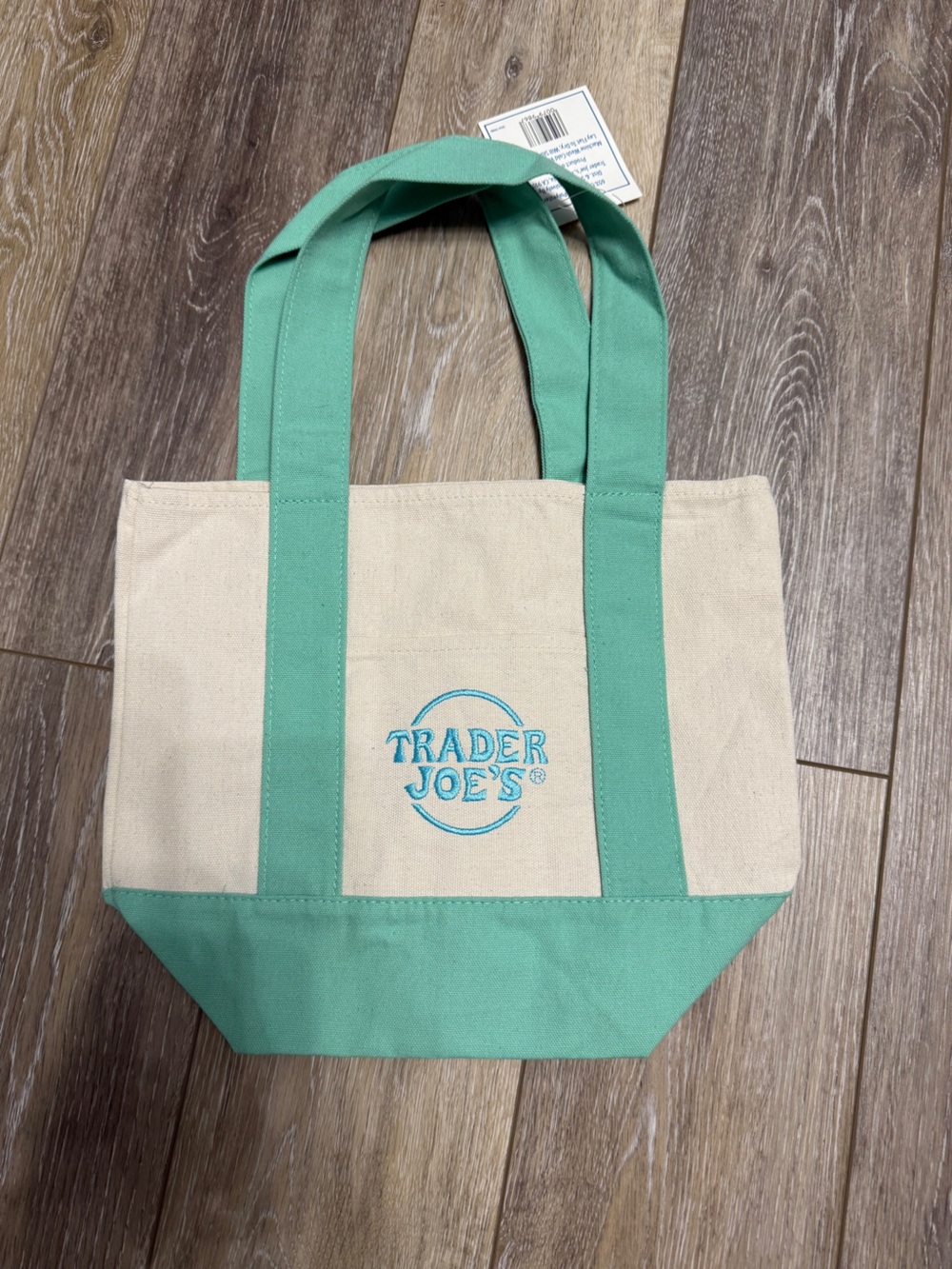 Trader Joe's Canvas Tote in Mint Green and Natural